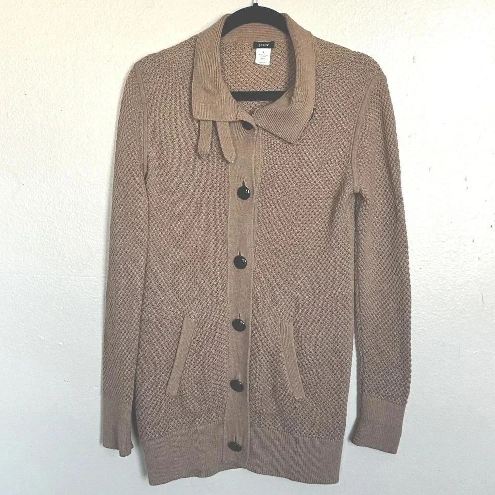 J CREW Cardigan Sweater Jacket Womens Tan Button Knit Pockets Minimalist Small